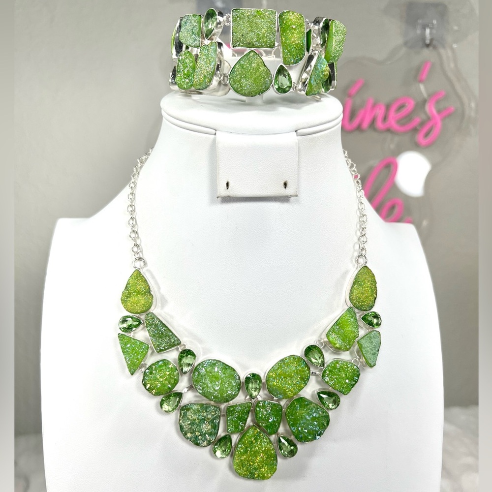 #2 Green Titanium Drusy 925 Gemstone Large Necklace ONLY